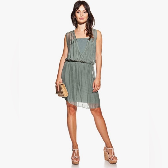 Laura Moretti Dresses & Skirts - Laura Moretti Made in Italy 100% Silk Olive Green Sleeveless Dress Women…